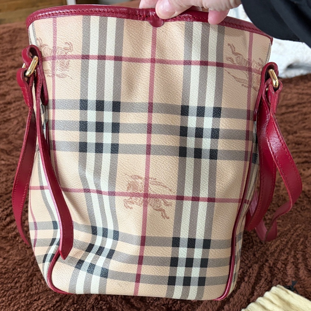 Burberry Red and Cream Plaid Shoulder Bag - Picture 7 of 13